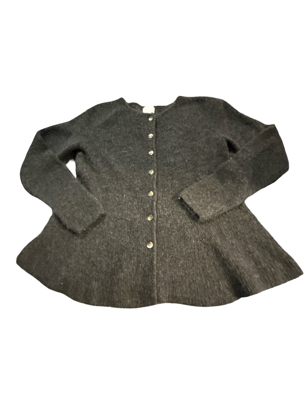 H&M Dark Academia Gray Fuzzy Rib Knit Peplum Cardigan Sweater XL Whimsigoth